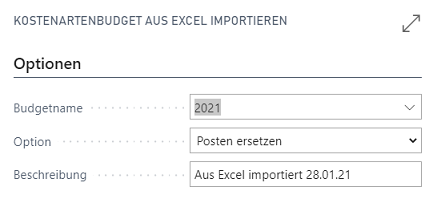 Kostenartenbudget aus Excel importieren