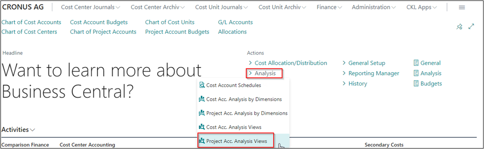 Call Project Account Analysis Views