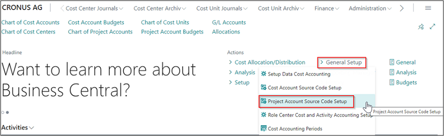 General Setup - Project Account Source Code Setup