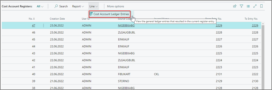 Call Cost Account Entries