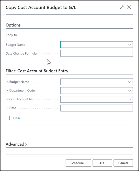Copy Cost Account Budget to G/L