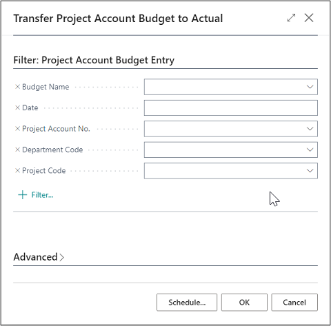 Transfer Project Account Budget to Actual