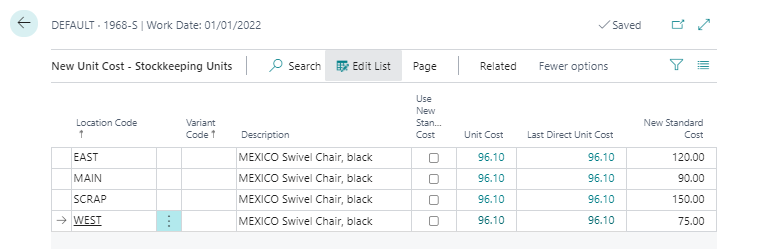 2 Overview new Standard Cost - Inventory Data