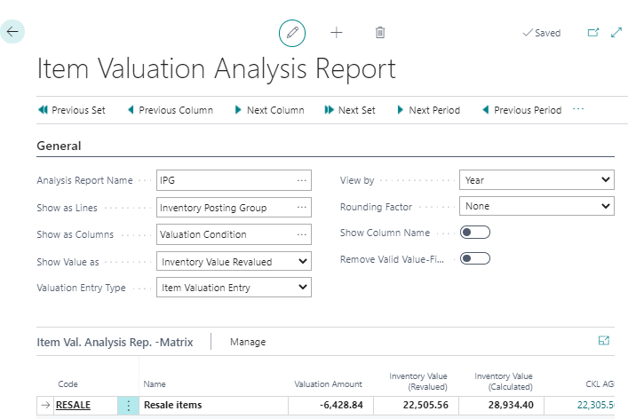 Analysis Report Item Valuation Matrix