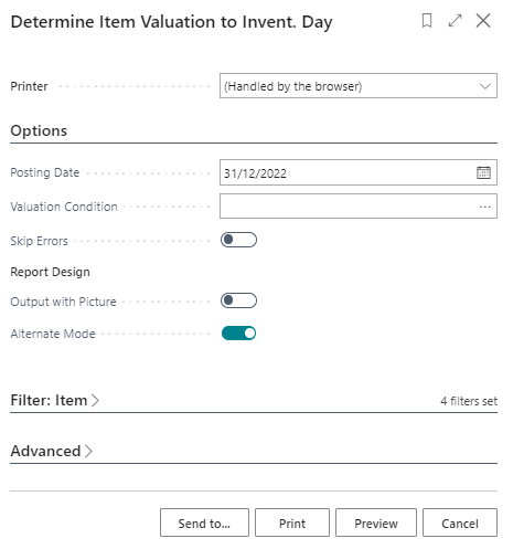 Determine Item Valuation to Inventory Day