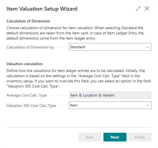 Item Valuation Setup Wizard - Step 1